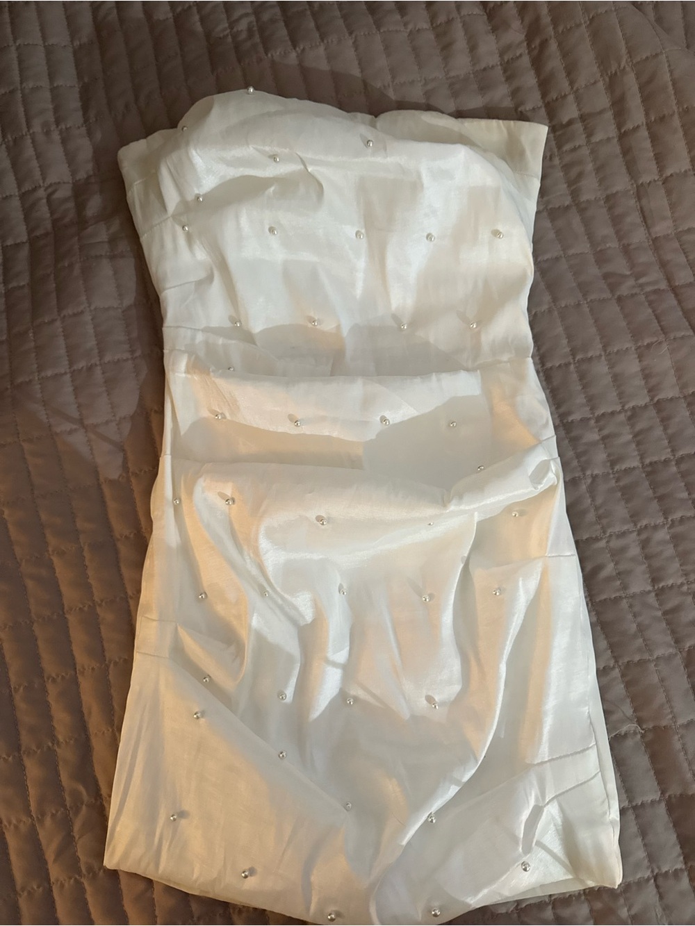 Women's Small Formal Hoco Strapless White Pearl-Embellished Mini Dress